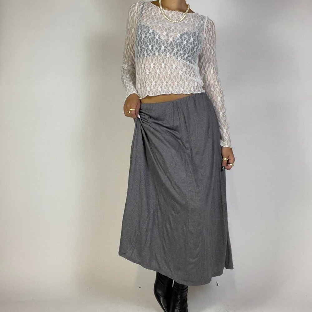 ultra soft low-waisted grey flowy maxi skirt